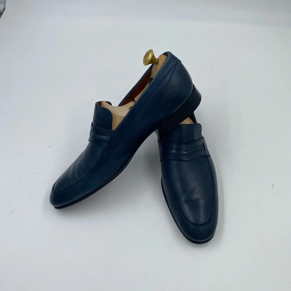 Classic Navy Leather Penny Loafers for Men